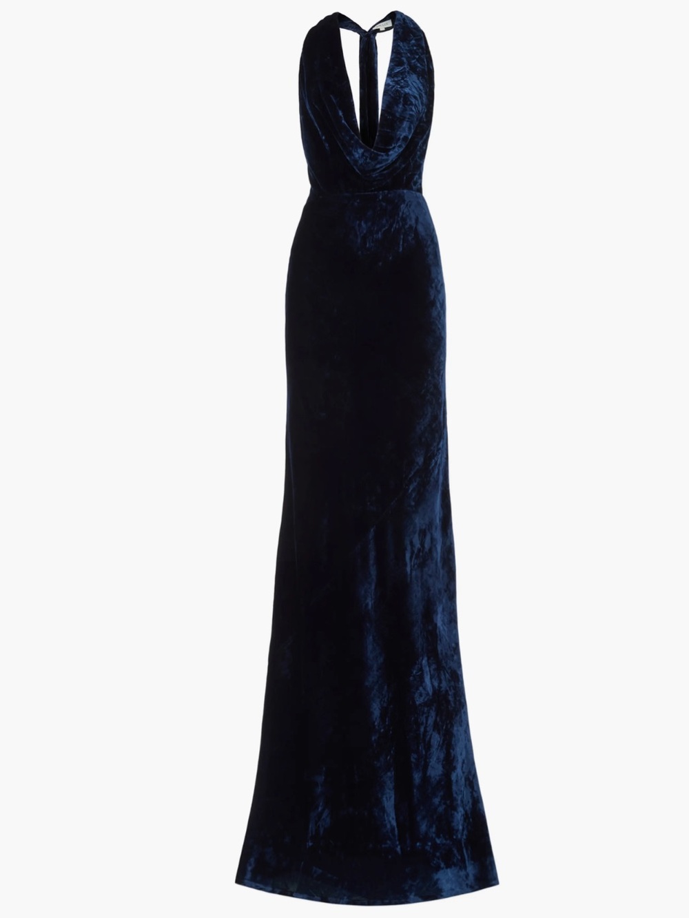 SAU LEE Pearl Cowl Scarf Open Back Strappy Velvet Gown in Midnight Blue - Picture 4 of 10